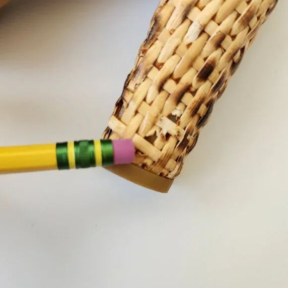 Stuart Weitzman Brown Patent Leather Slingback Heels Woven Block Heel Bows 9.5 M - Picture 12 of 15